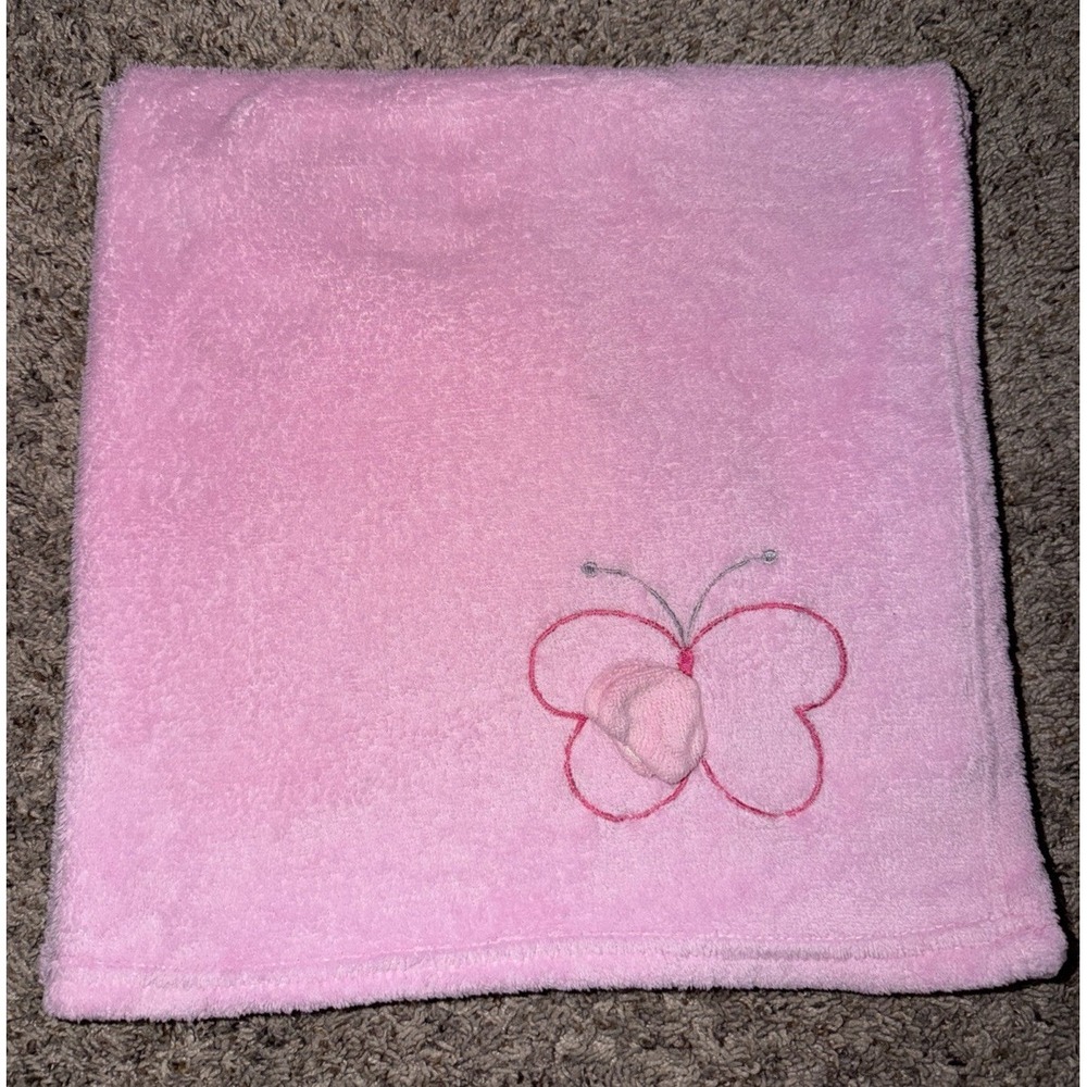 RN 67227 Pink Butterfly Baby Blanket Gray White Chevron Wings Plush‎ Soft Lovey